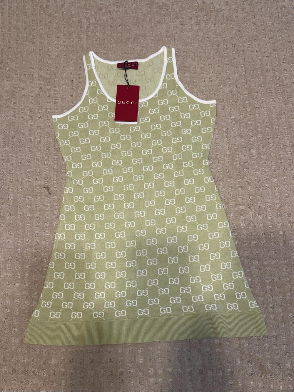 Gucci Light Green GG Jacquard Tank Dress with White Trim